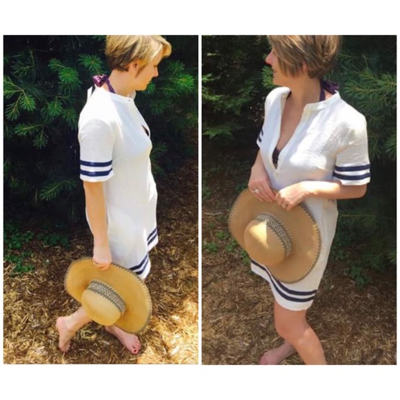 Nautical White & Navy button-up pocket dress * BTQ - Picture 2 of 5